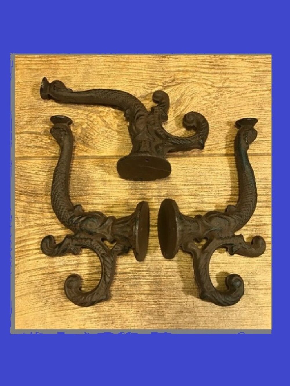 Three (3) Cast Iron Chinese Dragon / Dolphin 8" Wall Hook 0170-01204 R